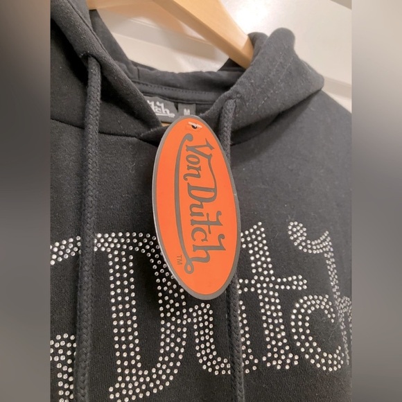 Von Dutch Rhinestone Cropped Hoodie | Black | NWT | Oversized | Y2K | Medium - Picture 5 of 9